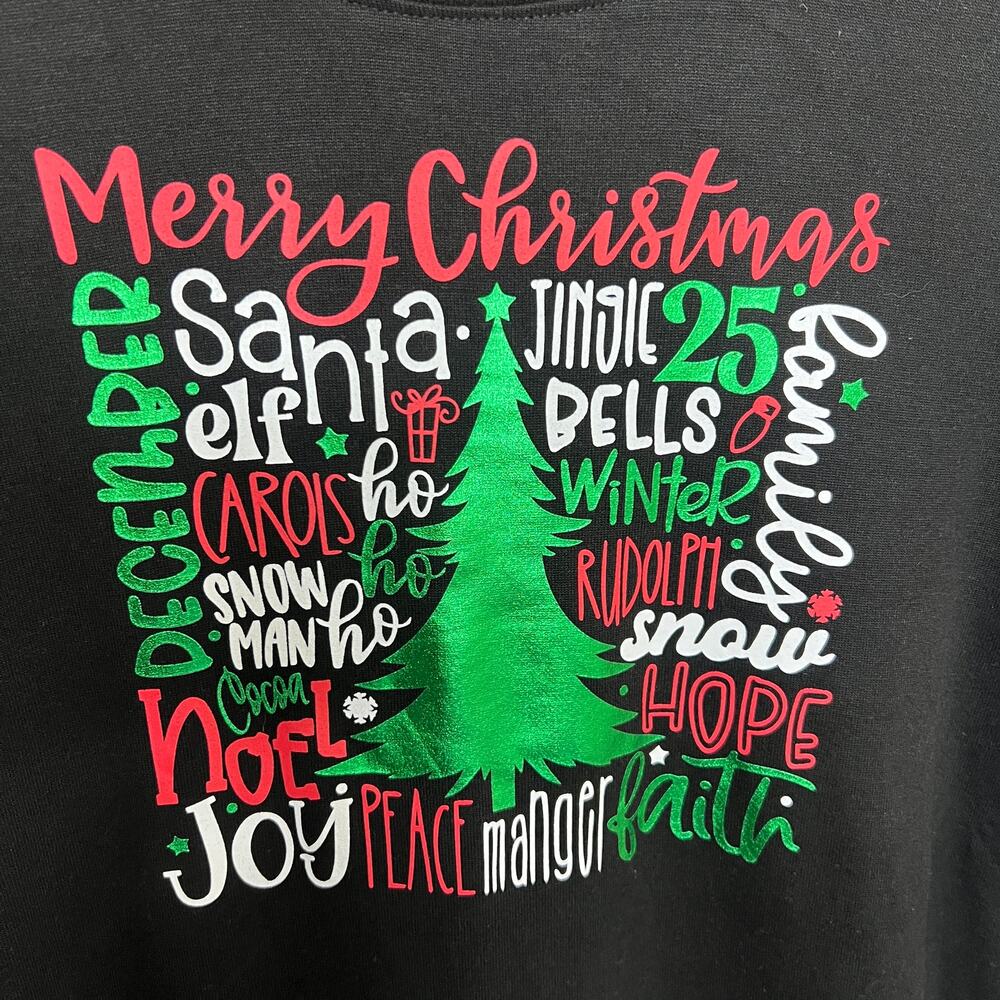 Holiday Time Black Long Sleeve Christmas Print Sleep Top Small